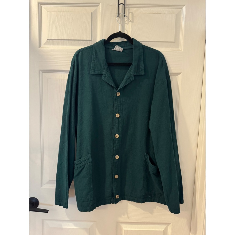 Cottonseed Chore Shirt Mens XL Forest Green Textured Cotton Button Down USA Made